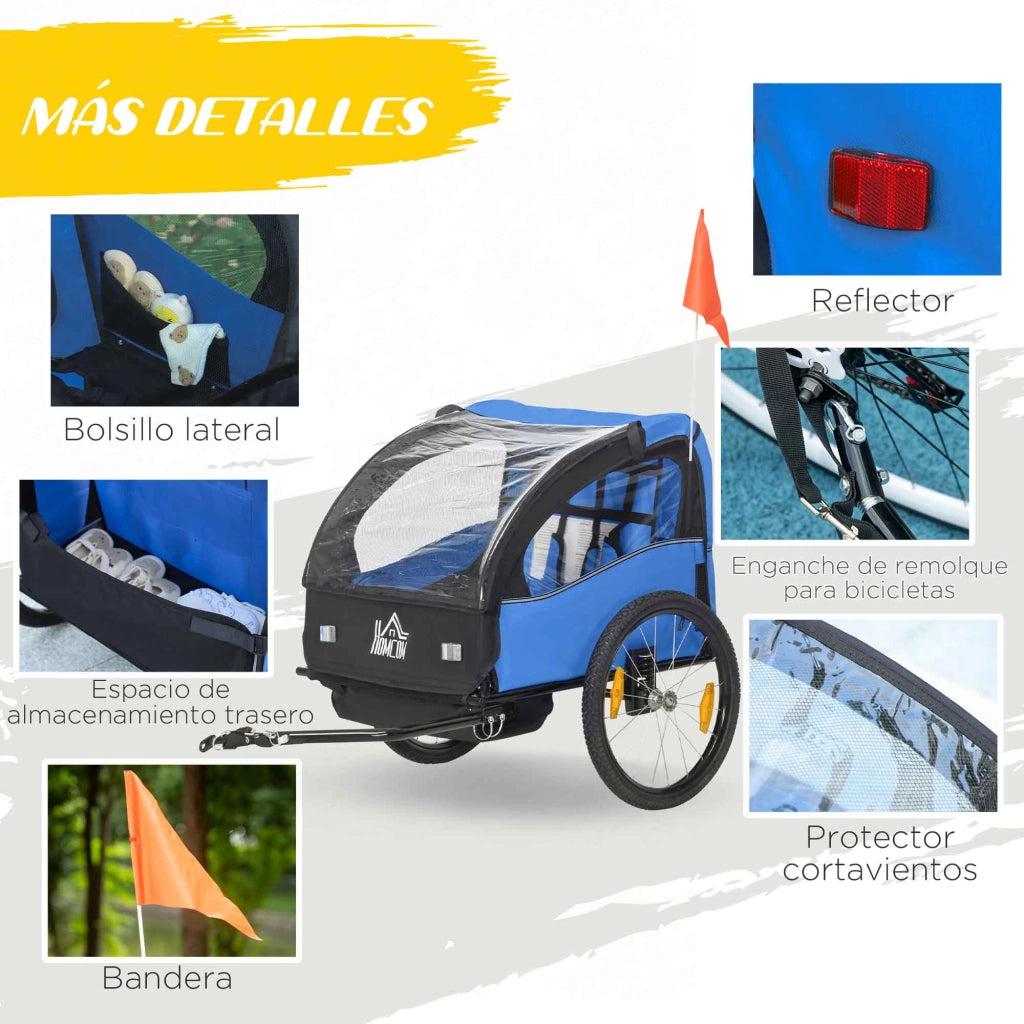 Carrello Bici Bambini con Sicurezza e Ammortizzatore ¨C Zephmum ¨C Blu