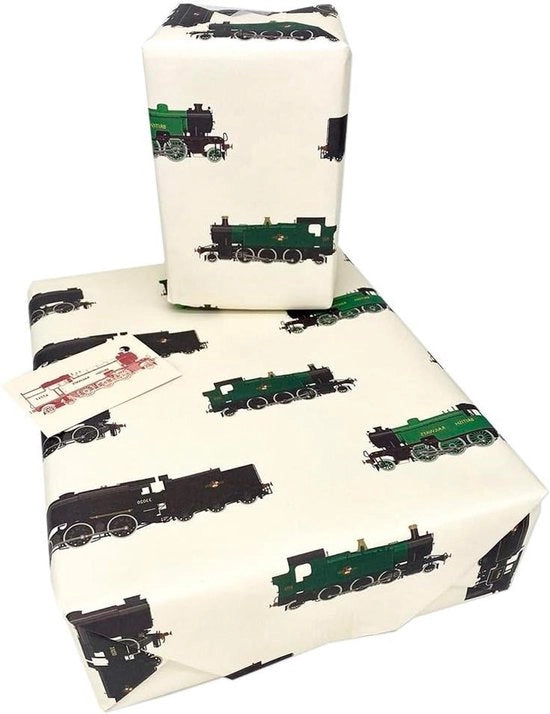 Pacco di carta da imballaggio da 2 fogli con disegno locomotiva