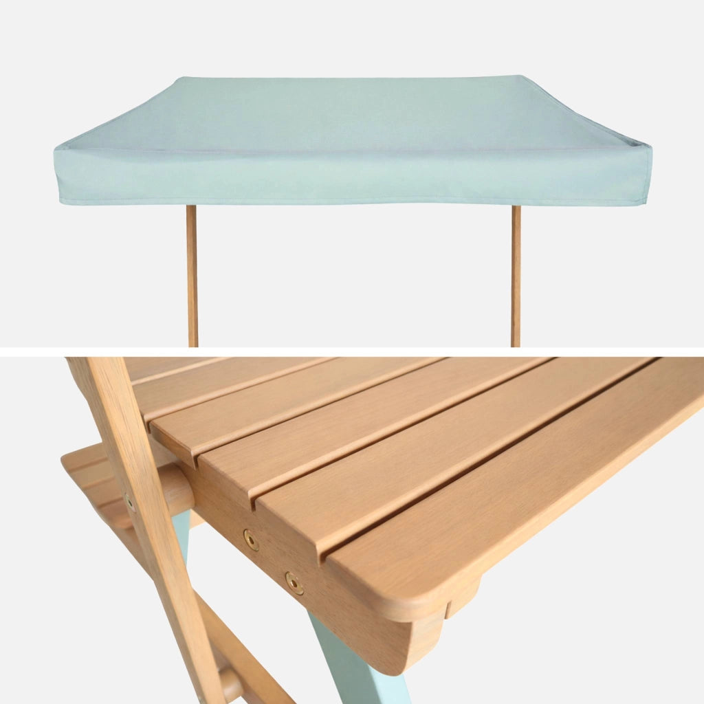 Tavolo da picnic in legno per bambini con ombrellone, 2 posti, verde