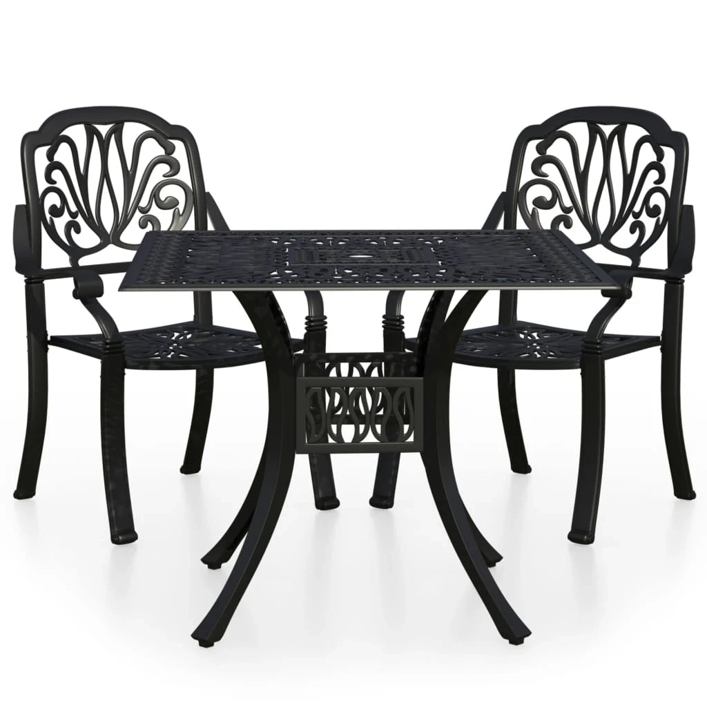 Set da bistrot da giardino in alluminio pressofuso nero composto da 3 pezzi per esterni (02_0013511)
