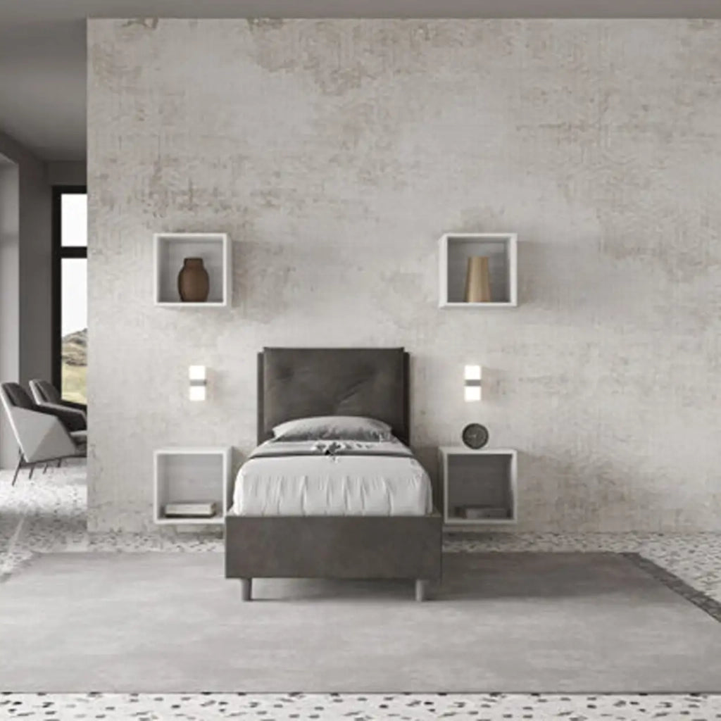 Letto singolo contenitore imbottito 80x190 microfibra grigio Appia
