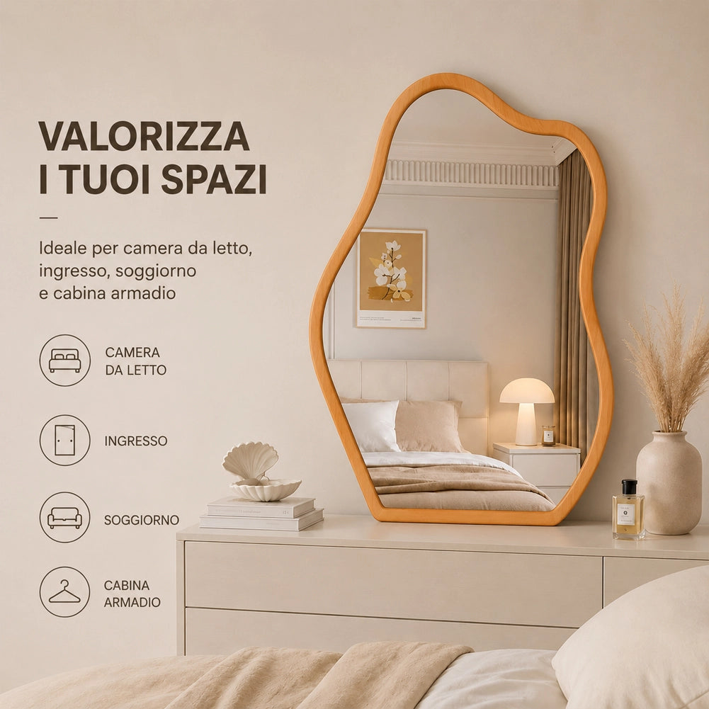 Specchio Asimmetrico da Parete Quercia Cornice Legno Decorazione Interni 46x60cm