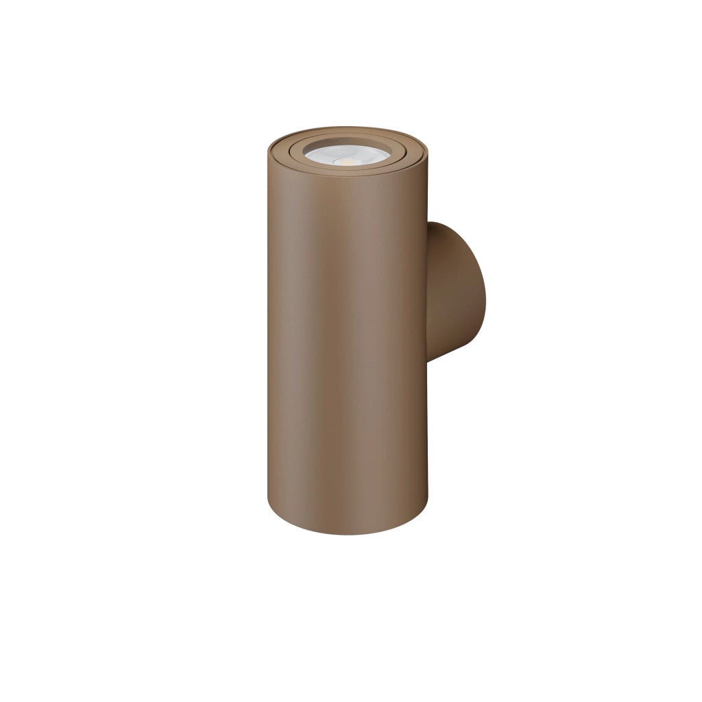 Applique One Wall Dual a doppia emissione cilindrica per interni con attacco GU10 finitura Corten, design moderno ed elegante per illuminazione parete