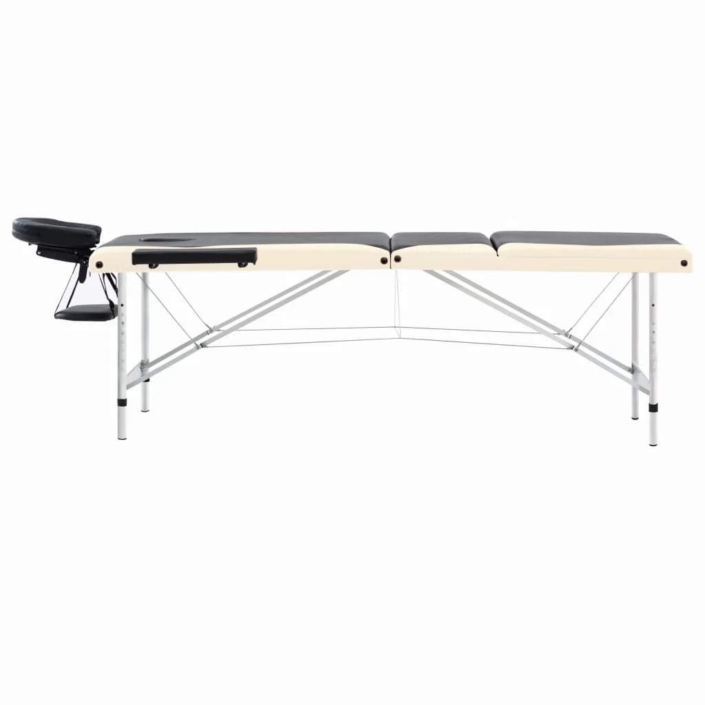 Lettino da massaggio pieghevole 3 sezioni acciaio inox nero e beige 02_0001821