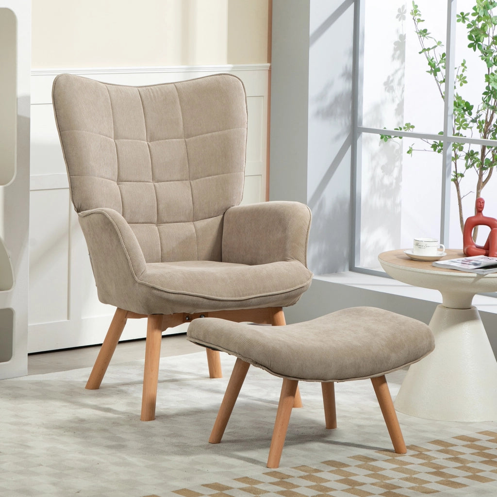 Poltrona Relax con Pouf ¨C Zephmum ¨C Tessuto Cord Marrone Chiaro