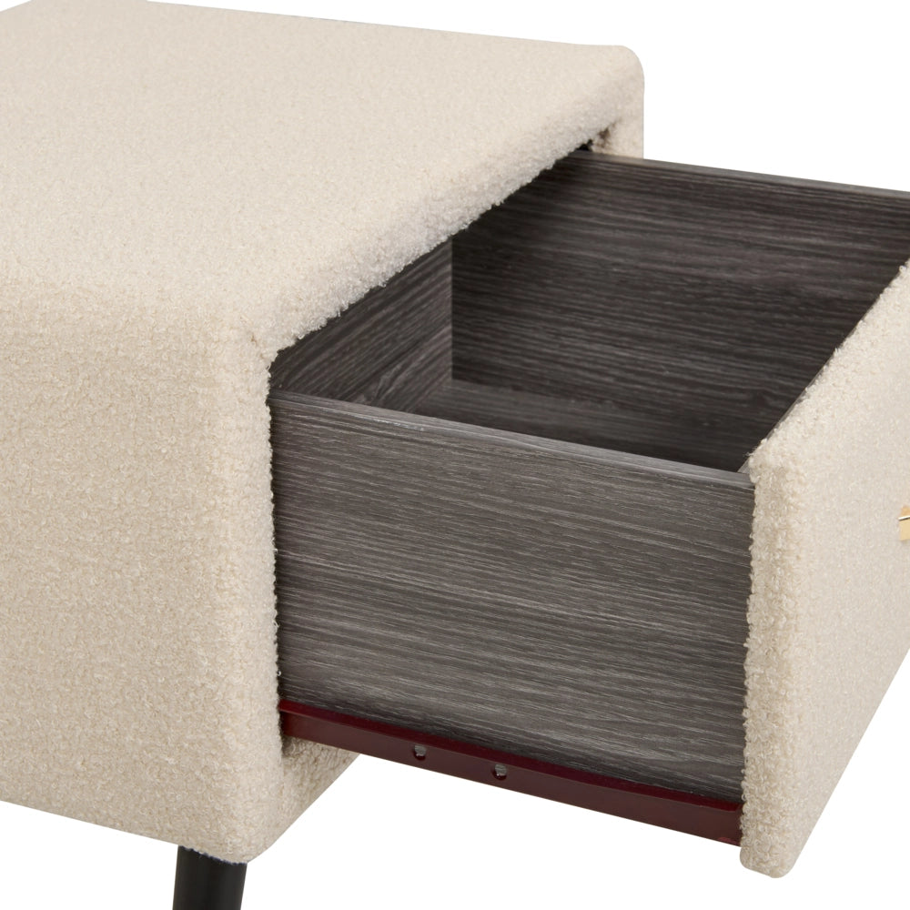Comodino con rivestimento in bouclè beige Comodino con 1 cassetto Mobili per camera da letto dal design minimalista