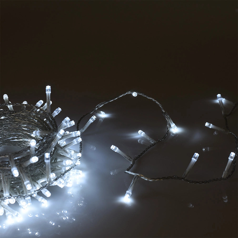 CATENA 500 LUCI LED BIANCHE CAVO TRASPARENTE DA 25MT PER INTERNI/ESTERNI - ILLUMINAZIONE A BASSA TENSIONE 31V