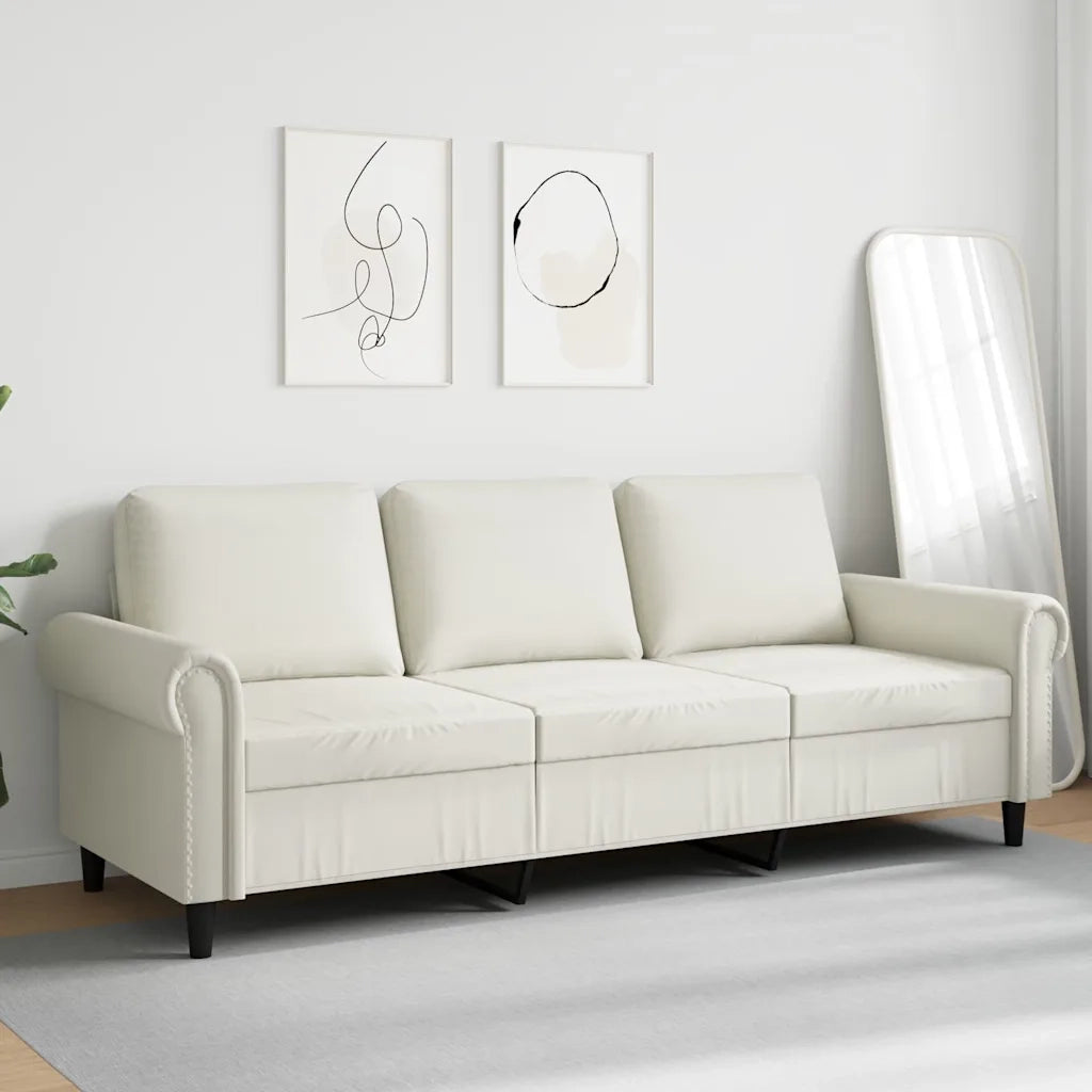 Divano a 3 Posti-Sofa 3 Posti Crema 180 cm in Velluto 650134