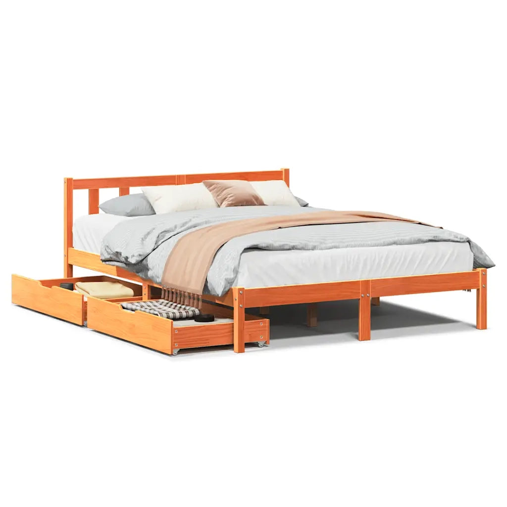 Letto senza Materasso Marrone Cera 135x190 cm in Legno di Pino