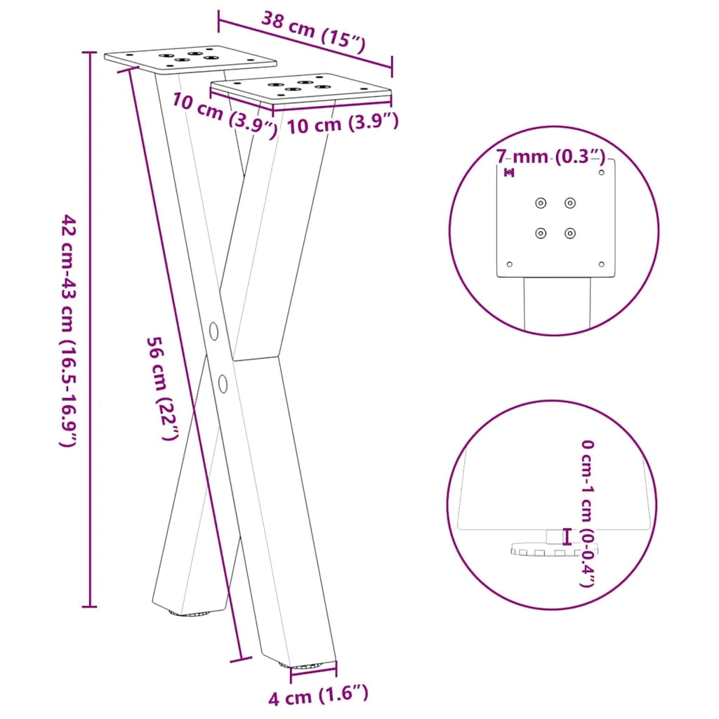 Set di 2 gambe regolabili per tavolino da caffè a forma di X 38 x 42-43 cm acciaio nero 02_0057167