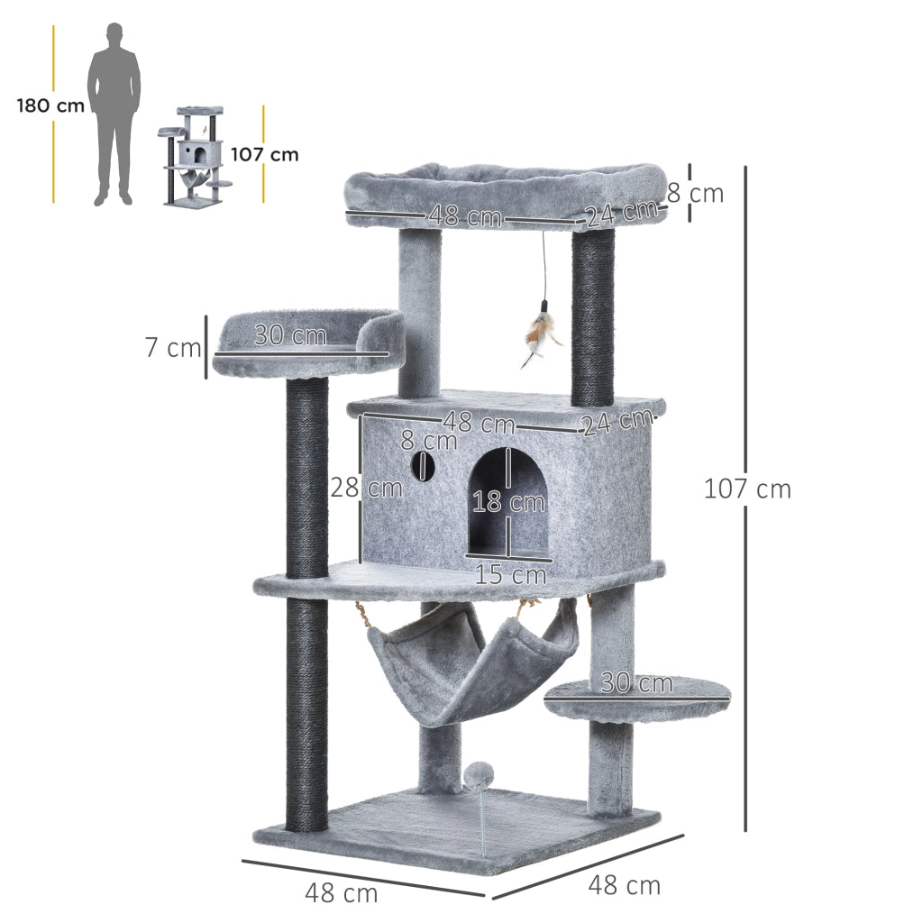 Torre per Gatti con Cuscino e Cuccia Grigio ¨C Zephmum ¨C 48x48x107 cm