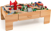 Tavolo e Set Treno Giocattolo in Legno, Set da Gioco Creativo Treni e Binari per Bambini con 100 Pezzi, Trenino per Bambini Anni 3+