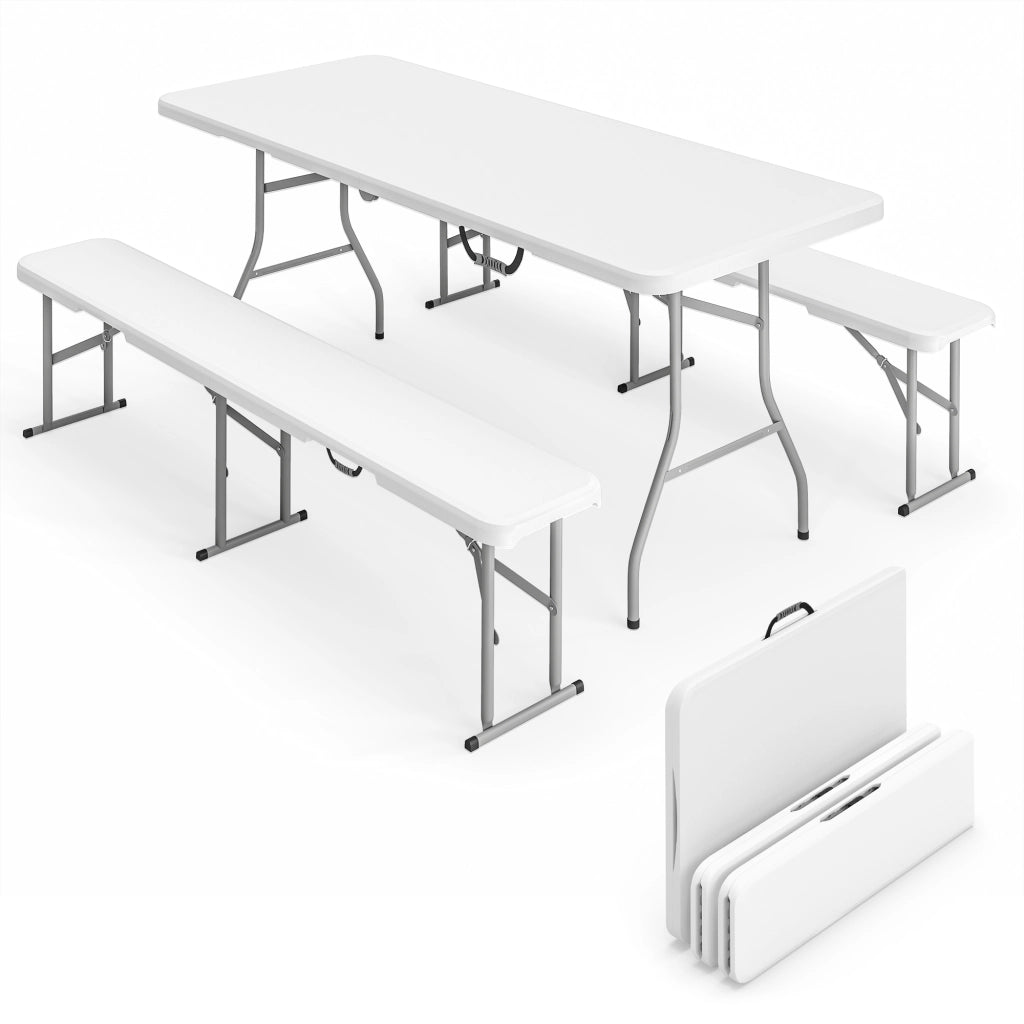 Set Tavolo e Panche Pieghevoli da Giardino ¨C zephmum ¨C Bianco 180x74x74 cm 182x28x42 cm