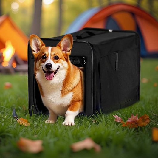 Trasportino pieghevole nero per animali domestici, taglia L (76x56x61 cm), con cuscino