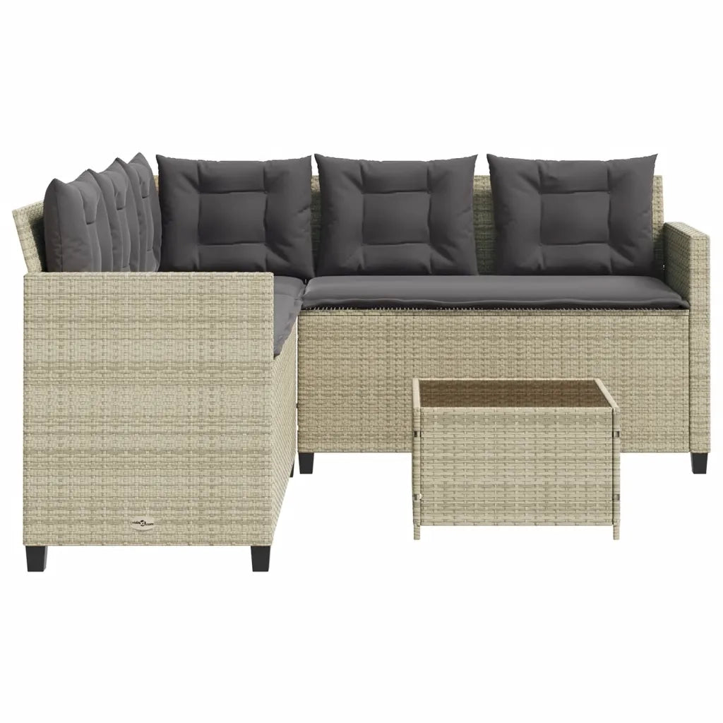 Divano Giardino | Set Salotto da Giardino Tavolo e Cuscini a L Grigio Chiaro Polyrattan