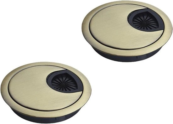 Set di 2 pezzi di tubi per passaggio di cavi per scrivania per ufficio e casa - apertura di cavo in metallo bronzo - copertura di apertura di cavo rotonda - organizzatore di cavi per scrivania.