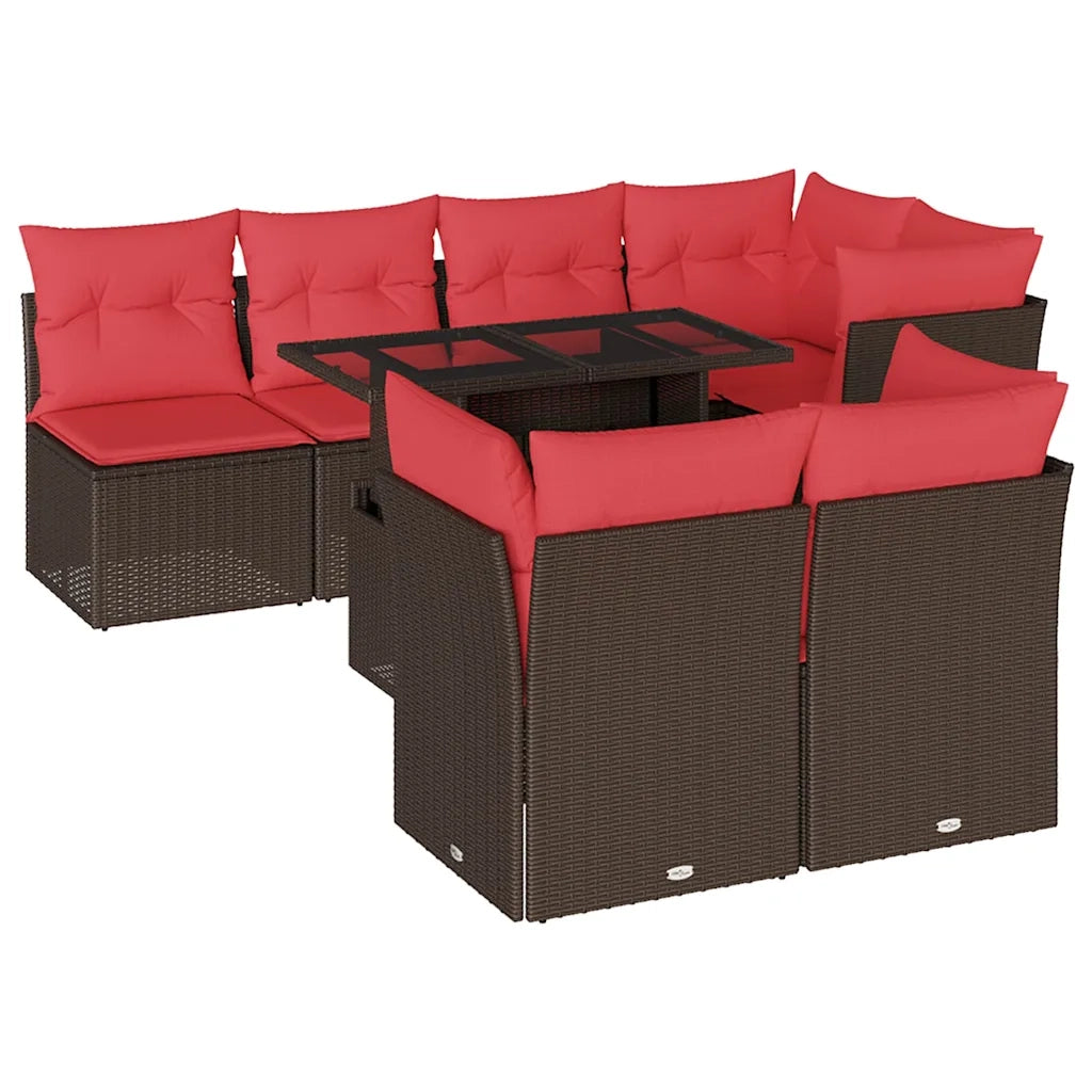 Set Divani da Giardino 8 pz con Cuscini Marrone in Polyrattan 3266414