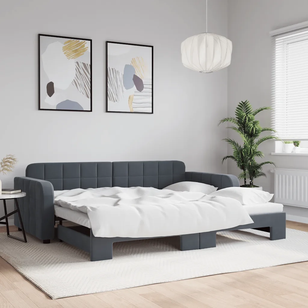 Divano Letto con Letto Estraibile-Sofa Letto-Daybed Grigio Scuro 90x190cm Velluto 474909