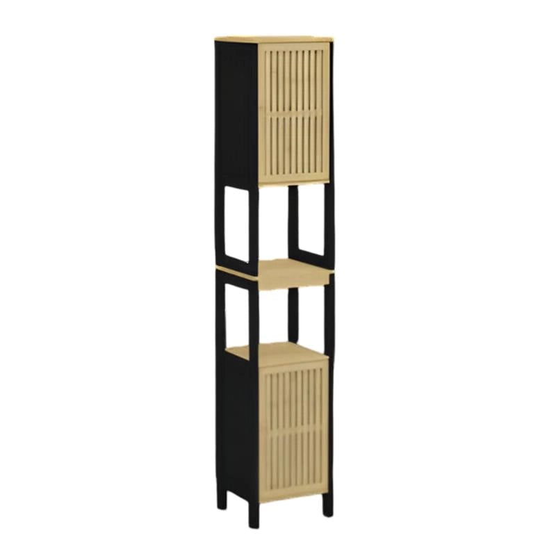 MOBILE DA BAGNO IN LEGNO CON 2 ANTE E RIPIANO IN BAMBOO - COLORE NERO DIMENSIONI 32X30X173 CM