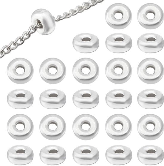 Spaziatori in Argento Sterling 925, 30 pezzi, ronde a forma di anello, heishi, da 4,5 x 2 mm