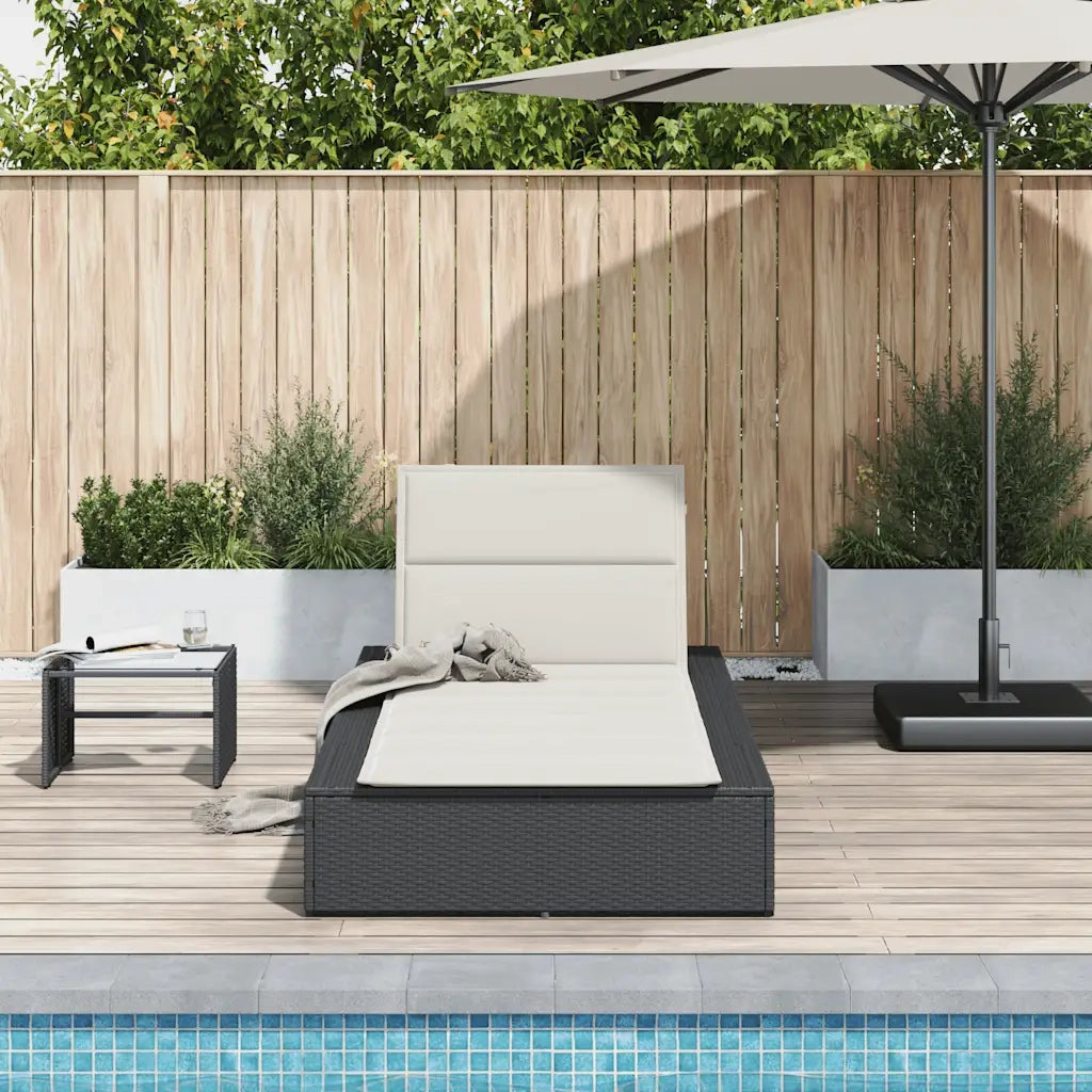 Lettino Prendisole | Sdraio da giardino | Lettino da sole con Cuscino Galleggiante Nero in Polyrattan
