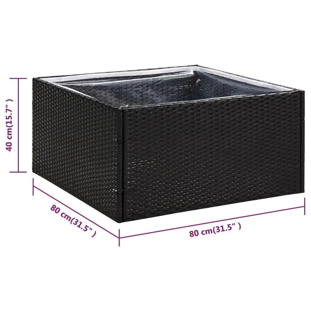 Fioriera da Giardino-Vaso da Esterno-Contenitore per Piante Nero 80x80x40 cm in Polyrattan