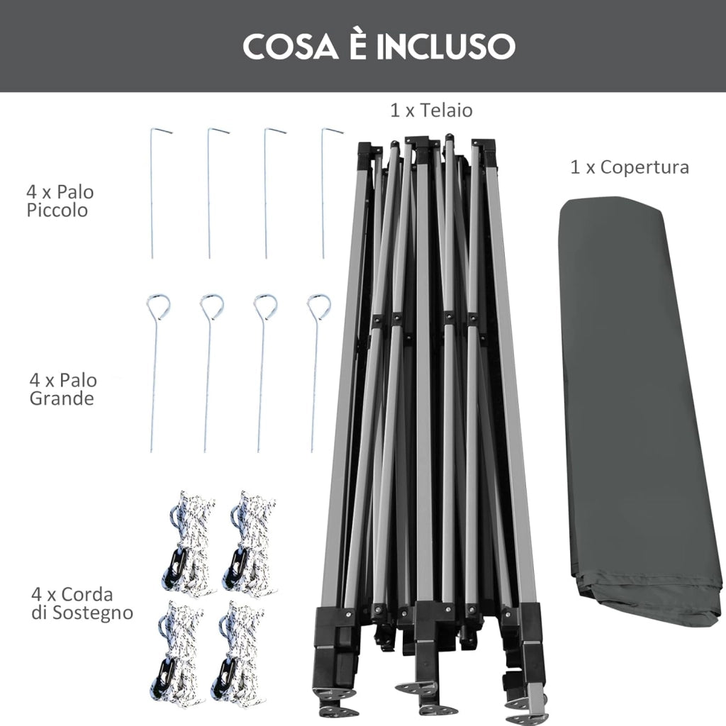 Gazebo Pieghevole da Giardino 3 x 3 m, Gazebo da Esterno con Design Pop Up, Borsa a Ruote, 3 Altezza Regolabile, Ideale per Feste, Giardino e Spiaggia(Grigio)