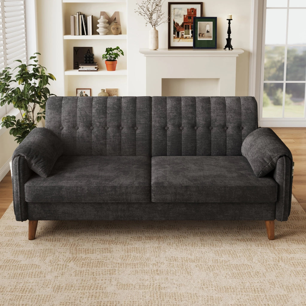 Divano a 2 posti in chenille grigio scuro; 161;5 x 79 x 83;5 cm; con cuscini e struttura in ferro