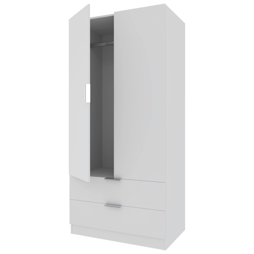 Armadio Multiuso Per Camera Da Letto Con Appendiabiti 2 Ante Maniglie In Metallo E 2 Cassetti Ideale Per Arredare La Tua Stanza 180 X 81 X 52 Cm Bianco