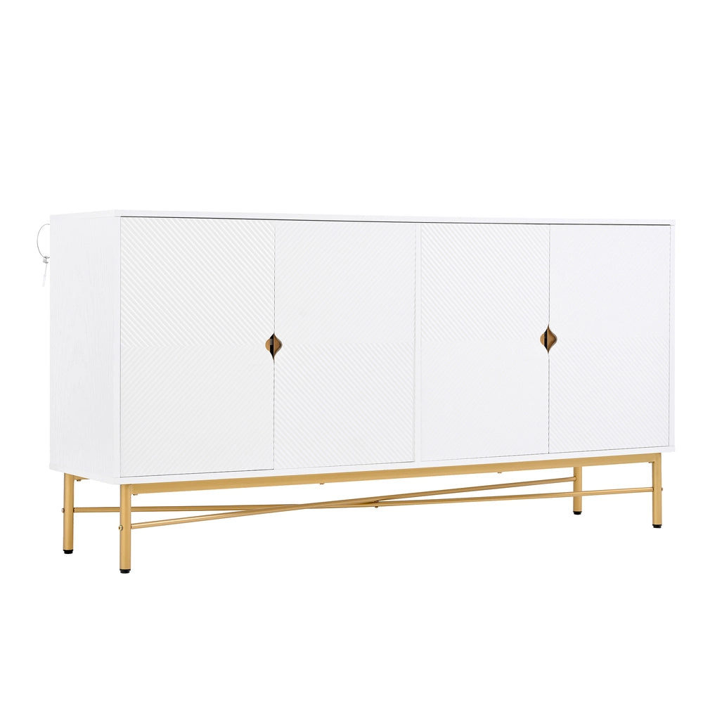 Credenza 4 Ante con Ripiani ¨C MINIMAL ¨C Bianco Lucido, Gambe Dorate, 160x40x82