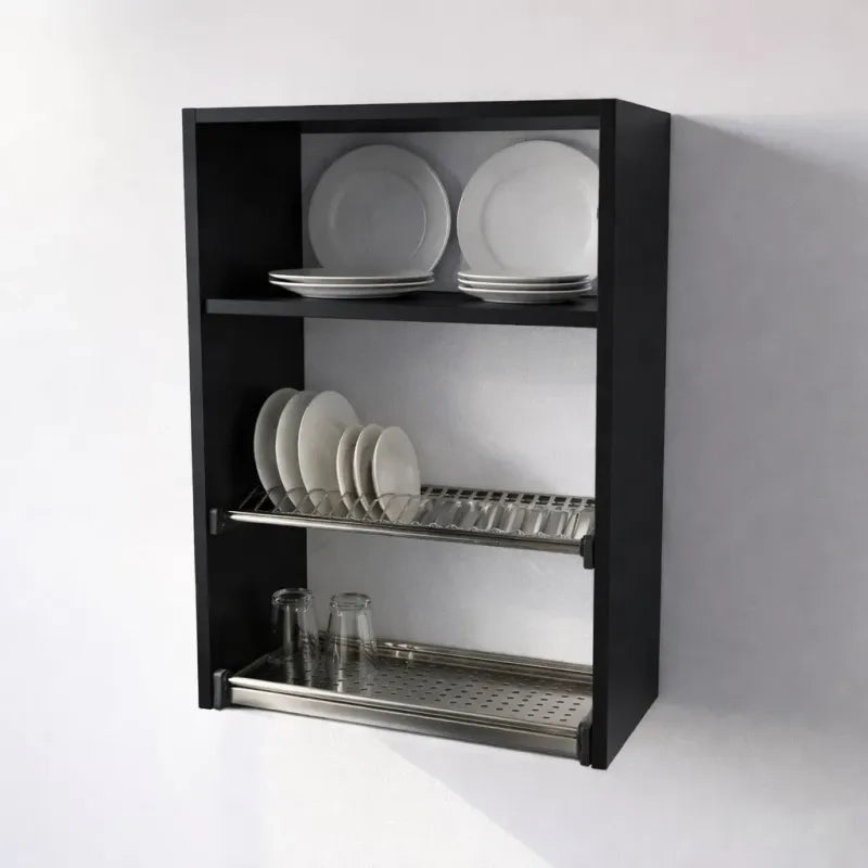 Pensile Scolapiatti H 90X L 60X P 33 Completo Di Scolapiatti In Acciaio Inox. Spedizione In Kit In Colore Nero