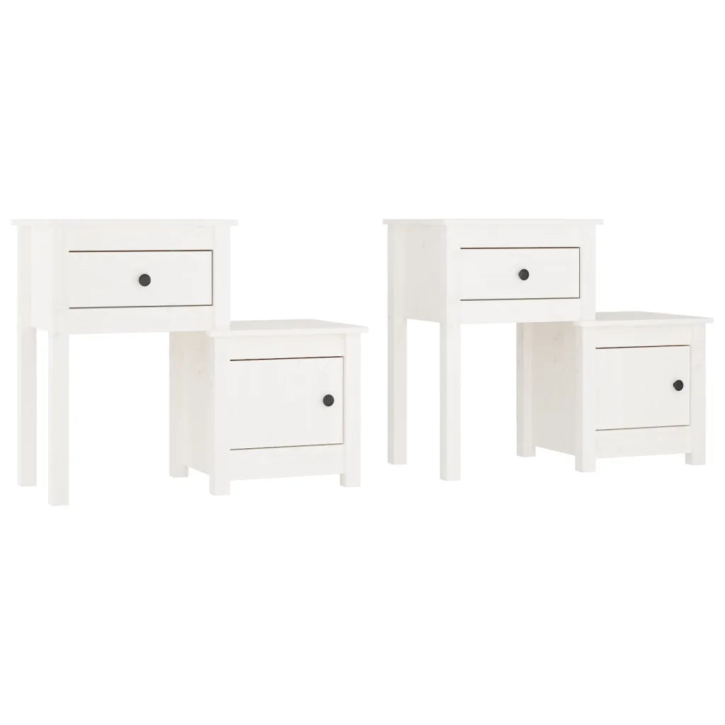 Comodini 2 pz-Set di 2 Tavolino da notte Bianchi 79,5x38x65,5 cm in Legno Massello di Pino