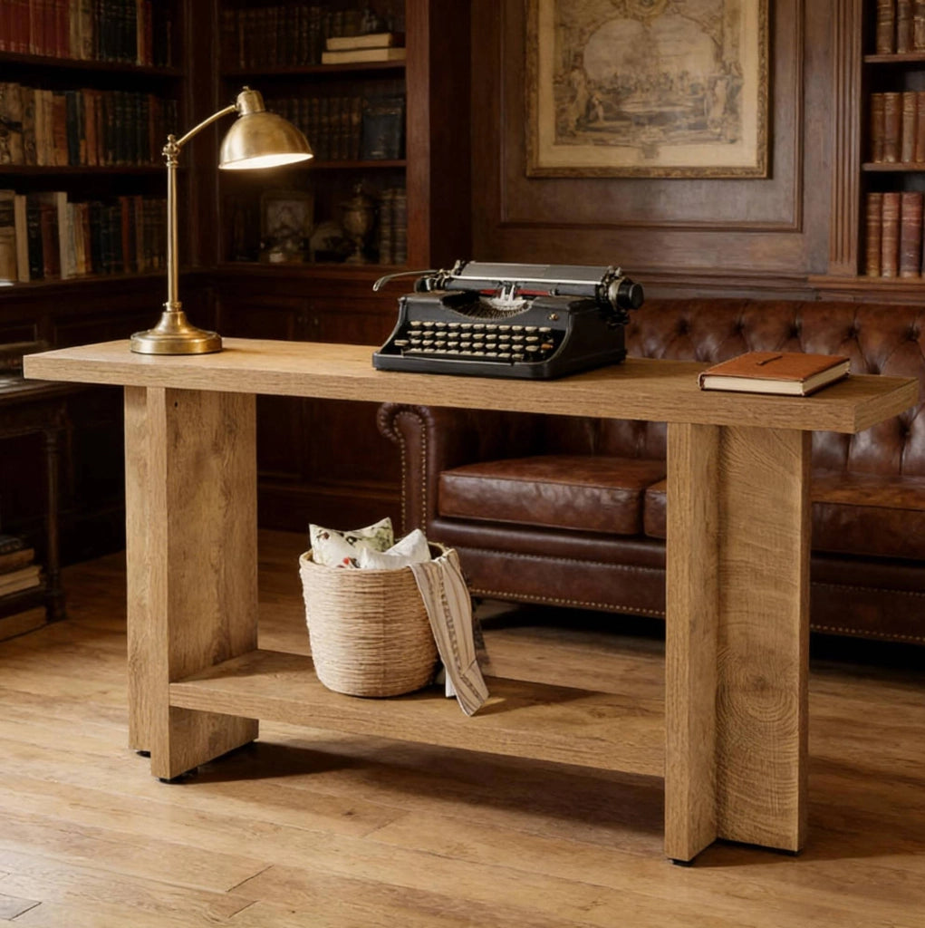 Consolle ULEVR 150x30x80 cm a 2 ripiani, tavolo da ingresso in MDF marrone