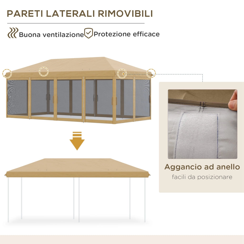 Gazebo da Giardino Pieghevole 6x3m con Zanzariera e Borsa ¨C zephmum ¨C Beige