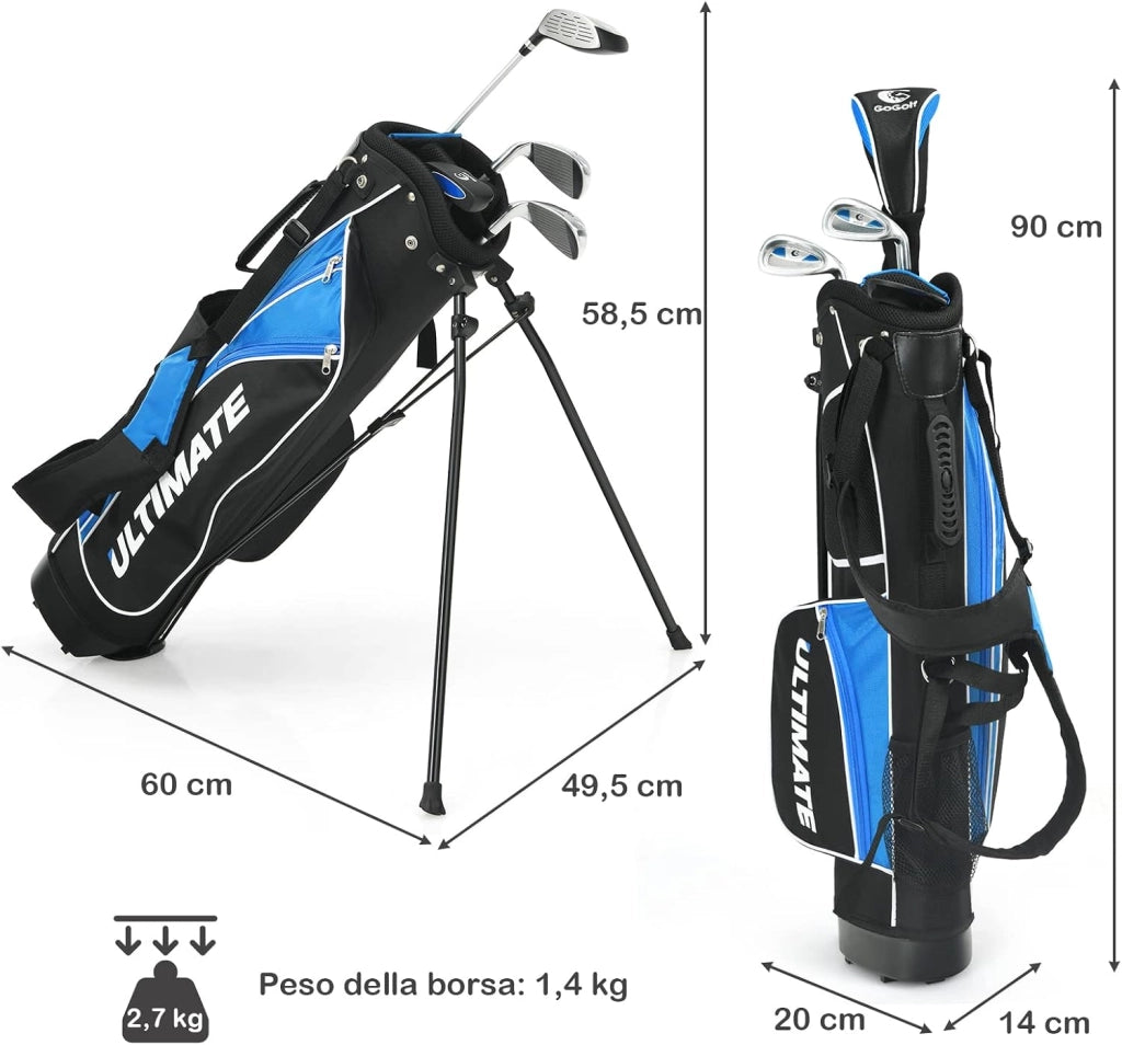 Set di Mazze da Golf per Bambini 8-10 Anni, con Legno da Fairway 3, Ferri 7 e 9, Putter, Coprimazze, Sacca da Golf, Perfetto per Bambini e Bambine