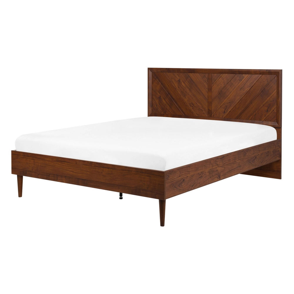 Letto matrimoniale 140 cm 6 con rete a doghe in legno scuro vintage testiera alta