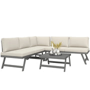 Set divano da giardino angolare e letto 4 pezzi con 2 panche e tavolino ¨C zephmum ¨C polyrattan grigio
