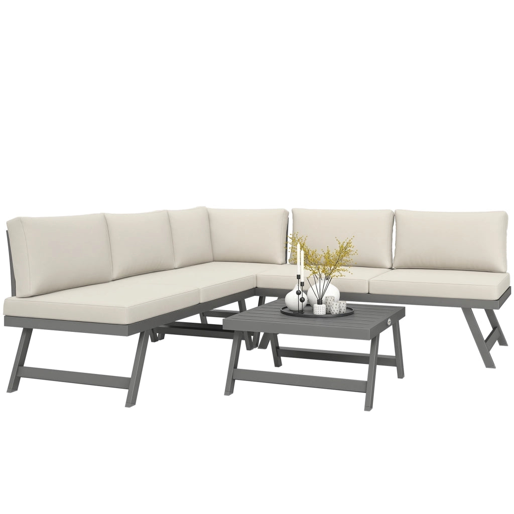 Set divano da giardino angolare e letto 4 pezzi con 2 panche e tavolino ¨C zephmum ¨C polyrattan grigio