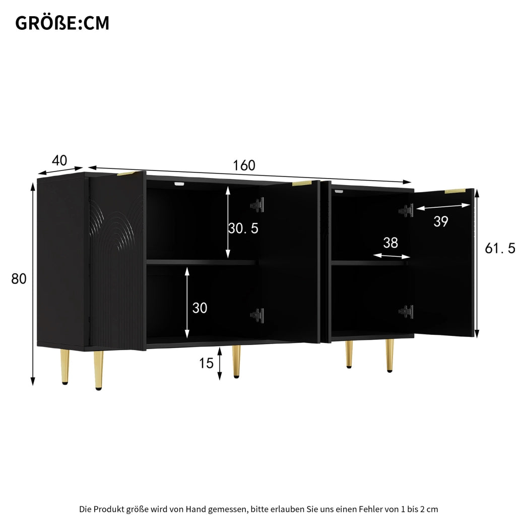 Credenza contenitore 160x40x80 cm nera - 4 ante e ripiani regolabili