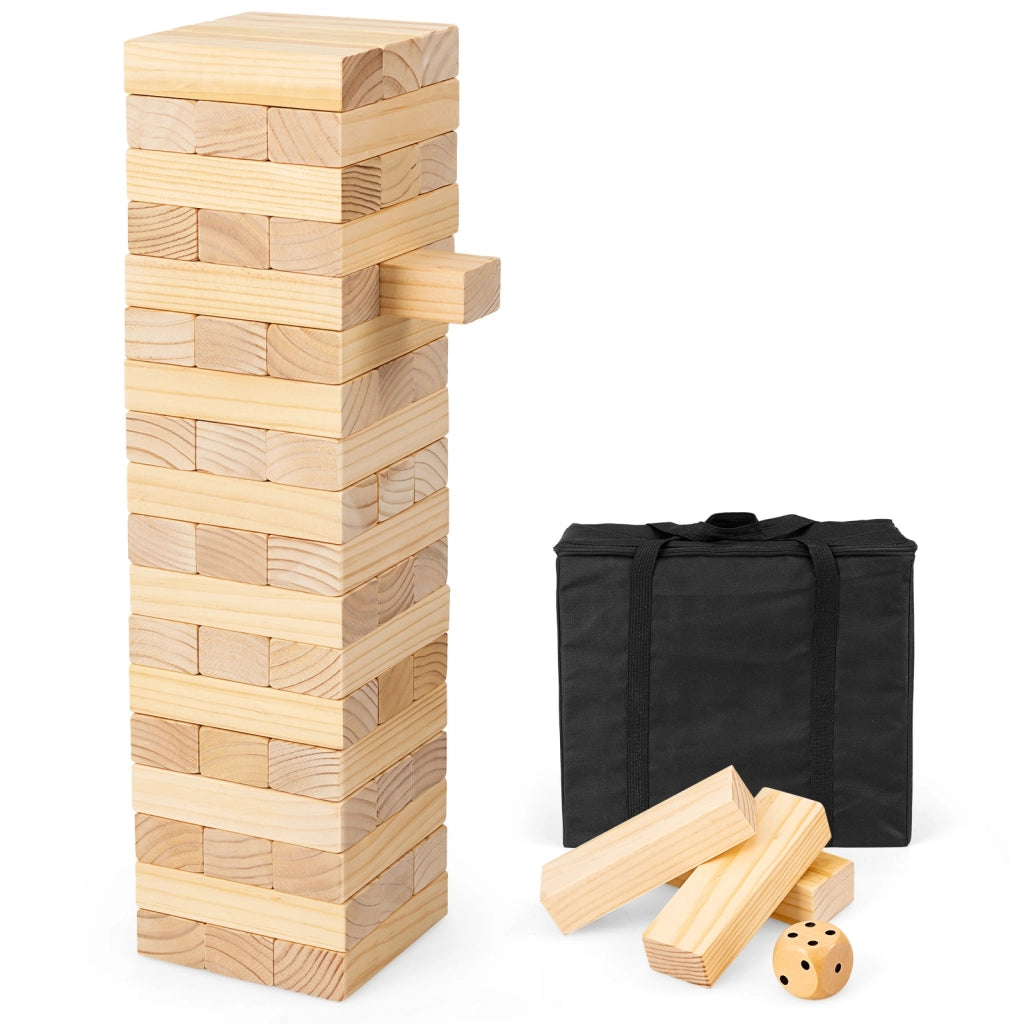 Torre gigante con 54 blocchi di legno per bambini e adulti-Gioco impilabile per cortile con borsa di trasporto