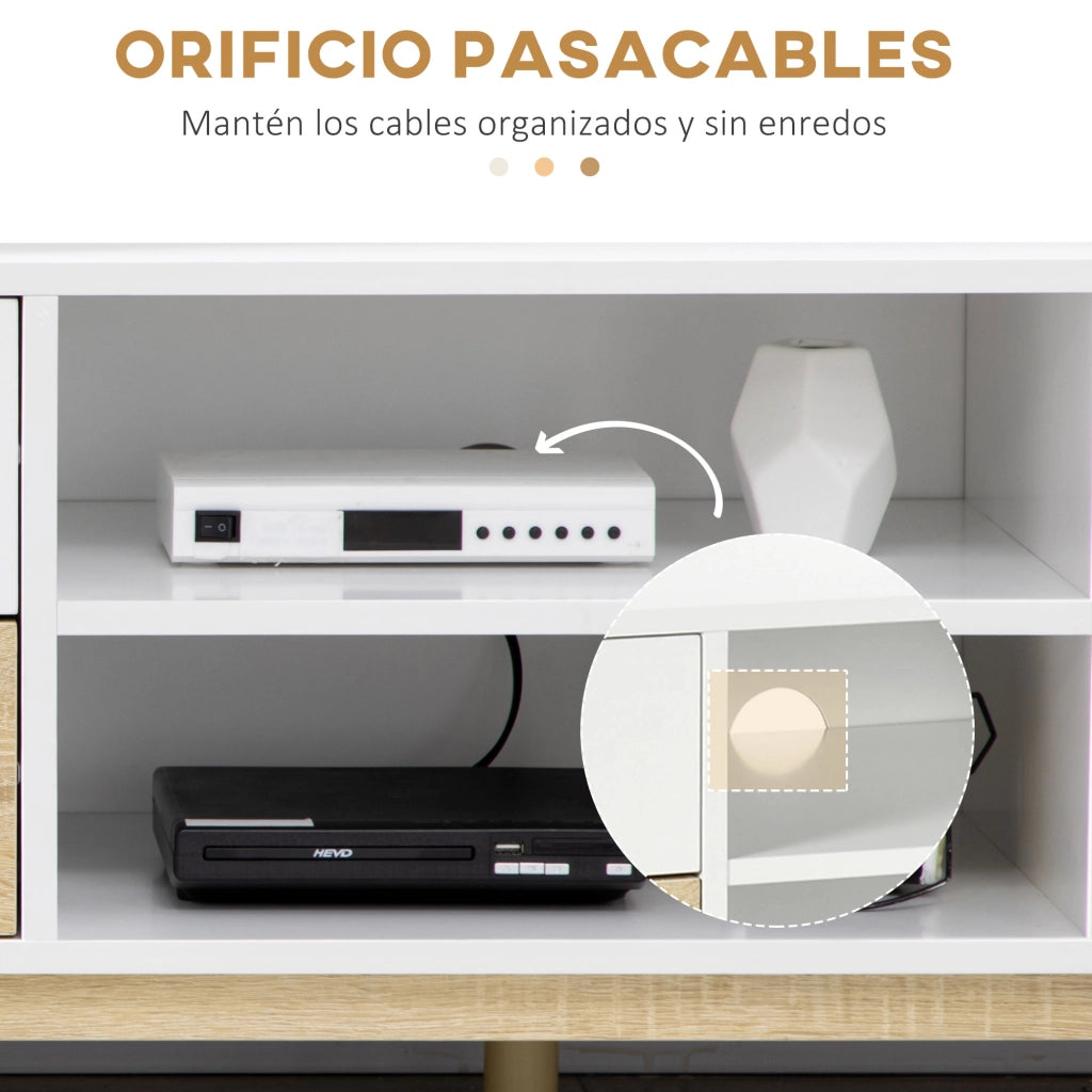 Mobile TV con mensole e cassetti per televisori fino a 55 pollici ¨C Minimal ¨C Bianco e rovere 120x40x44,5 cm