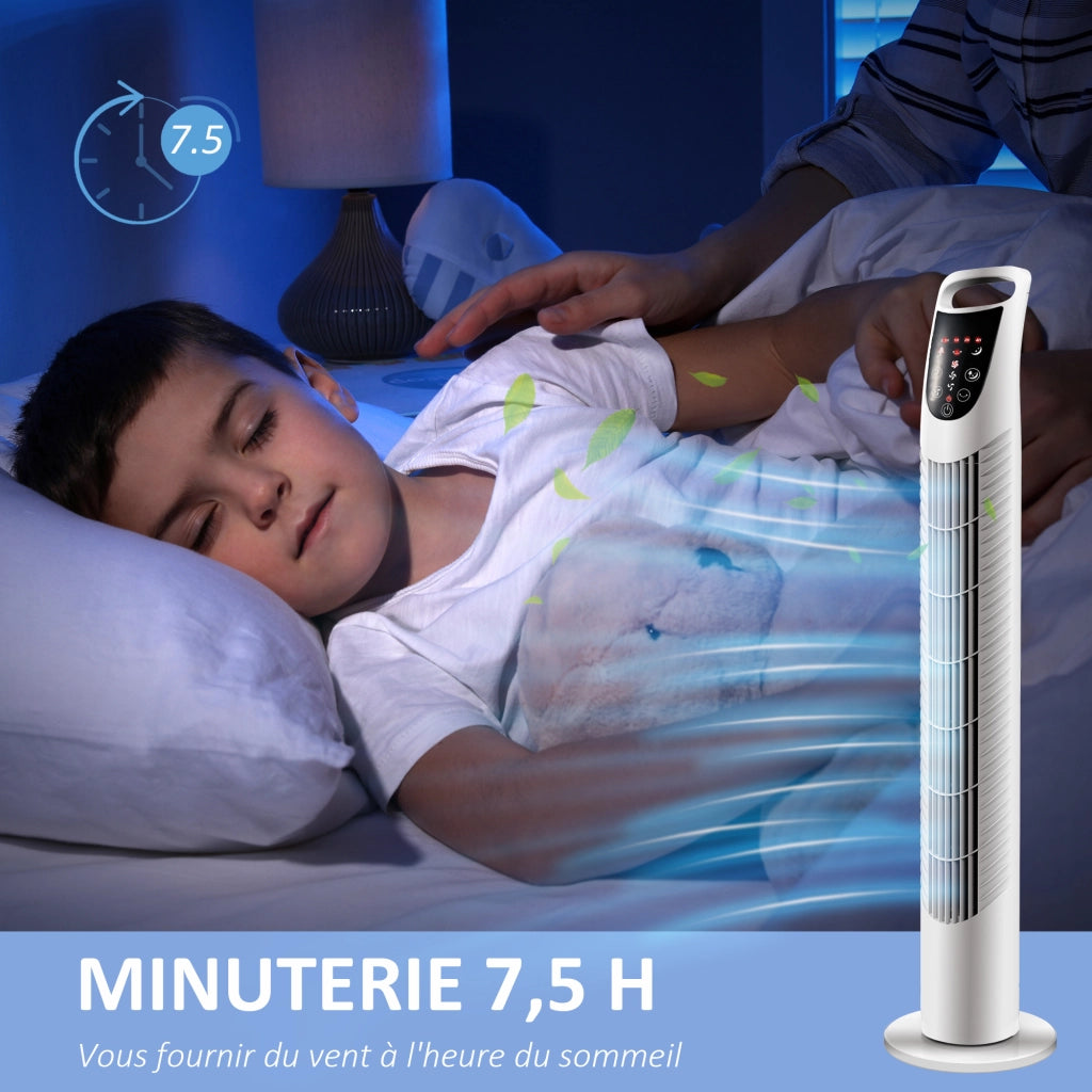 Ventilatore a colonna oscillante silenzioso ¨C zephmum ¨C bianco 40W telecomando 3 velocit¨¤ ?18x78.5H cm