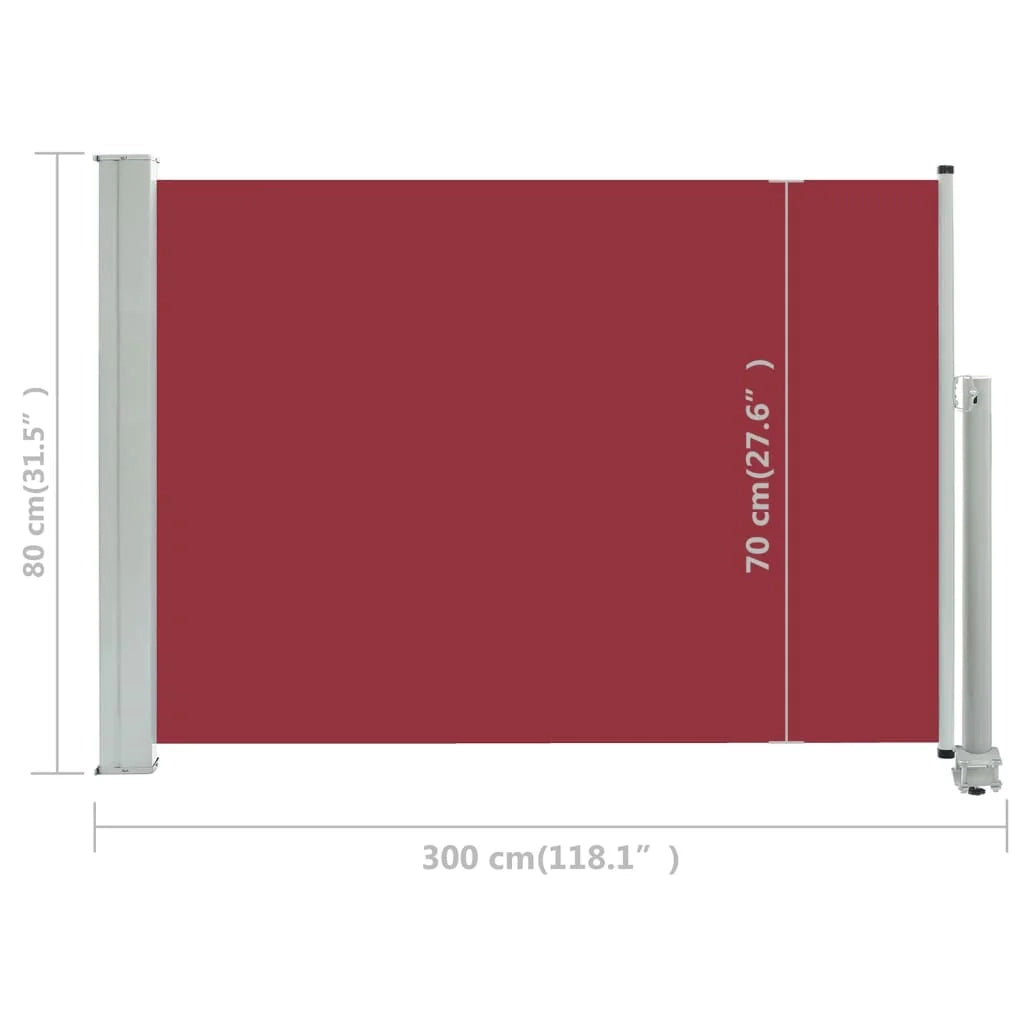 Tenda da sole parasole laterale retrattile per patio giardino terrazza balcone schermo di protezione visiva 80 x 300 cm rosso 02_0007399