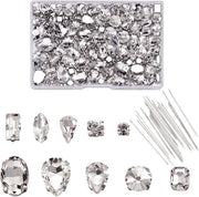 180 pezzi di punti di cucito in vetro con ago cristallo per cucito a clavetta strass con foro per abbigliamento e accessori di DIY.