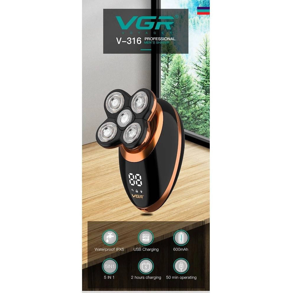 Trade Shop - Rasoio V-316 5in1 Elettrico Regolabarba A Batteria Con Display Lcd Led Senza Fili -