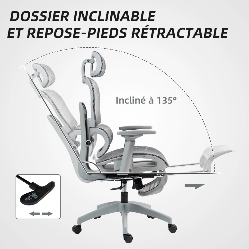Sedia da ufficio ergonomica con schienale in rete e braccioli 3D ¨C zephmum ¨C grigio 66x64x122 cm
