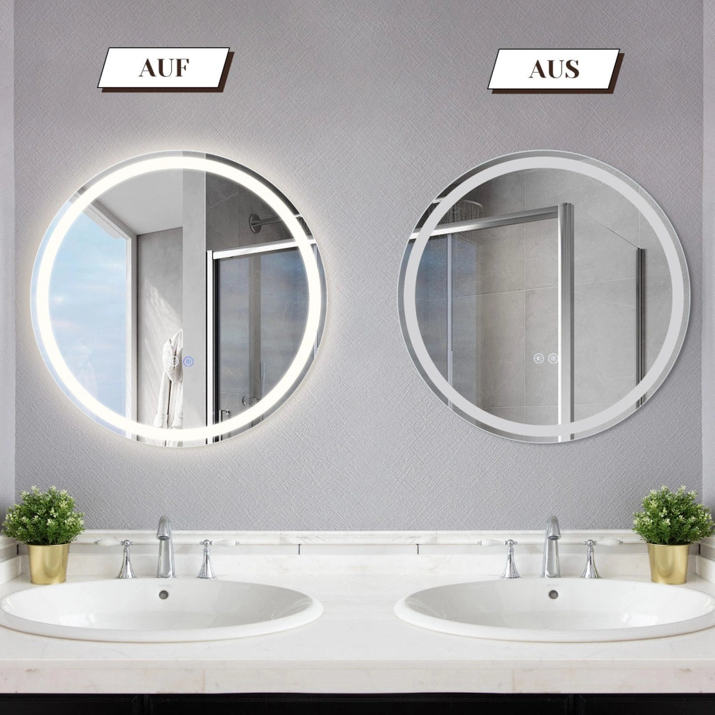 ZMH Specchio da bagno con funzione antiappannamento IP44 Rotondo Bianco Specchio da bagno variabile