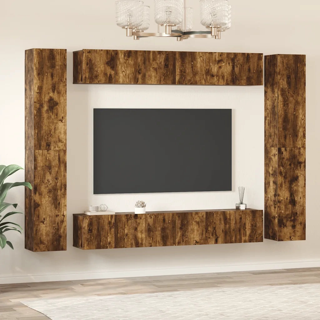 Set Mobili Porta TV 10 pz Rovere Fumo in Legno Multistrato