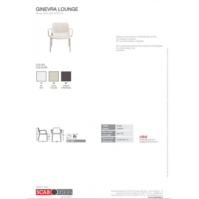 SET 2 SEDIE GINEVRA LOUNGE TECNOPOLIMERO MADE IN ITALY SCAB DESIGN - Lino 11