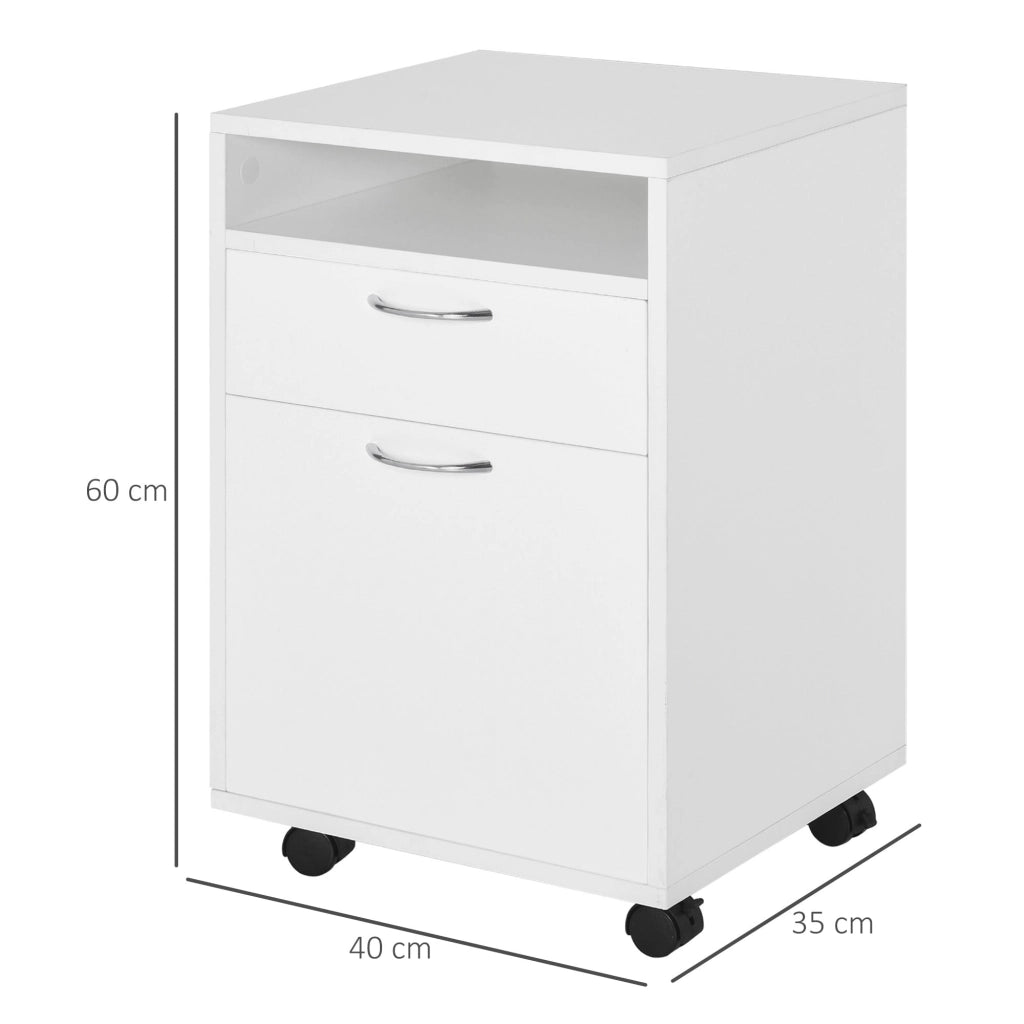 Cassettiera Portadocumenti da Ufficio in Legno con 2 Cassetti e Ruote Bianco 40x35x60 cm